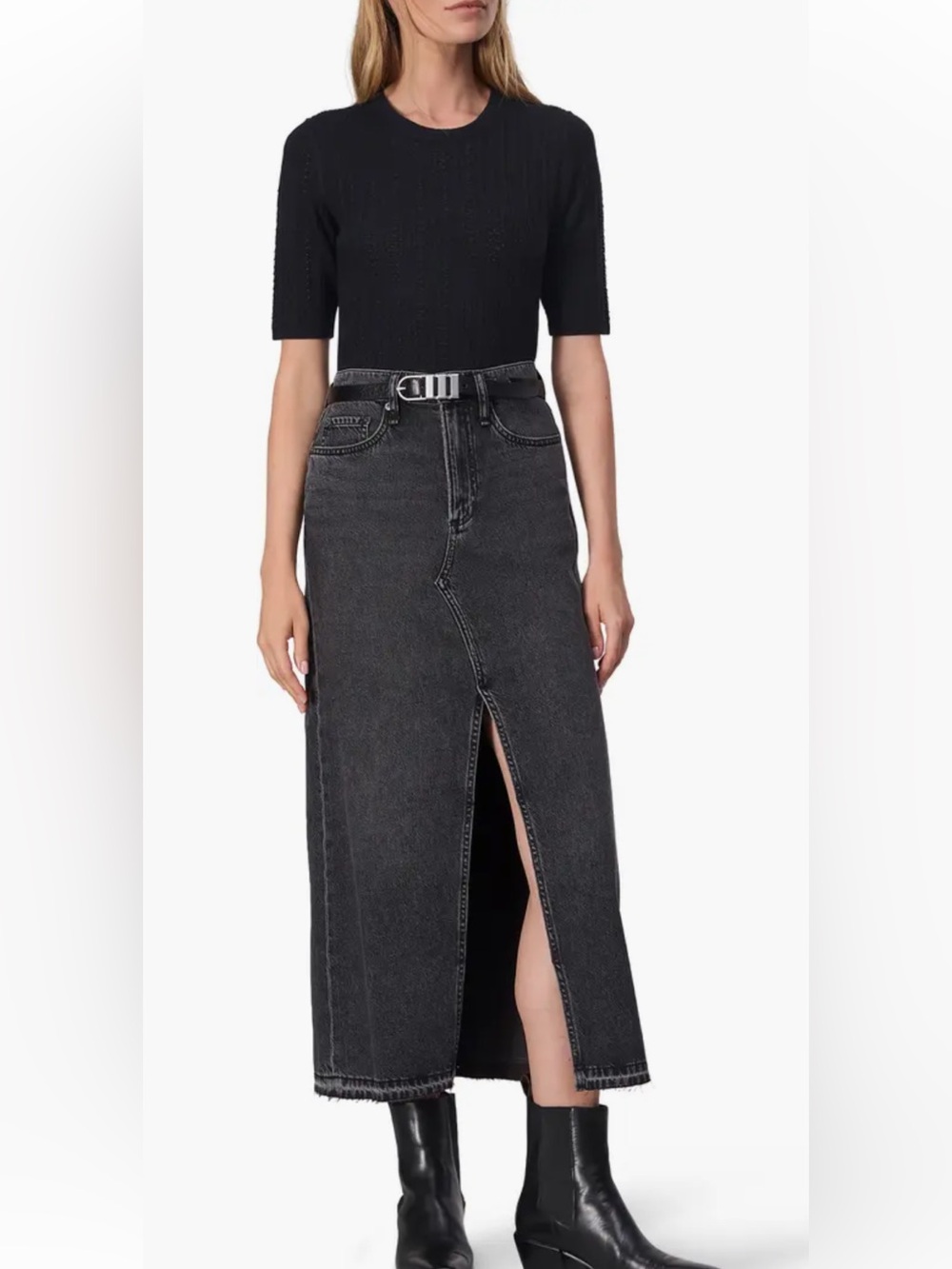 NWT $198 Rag & Bone Black Tina Short Sleeve Cable-Knit Sweater Wool Size XXS - Picture 2 of 15